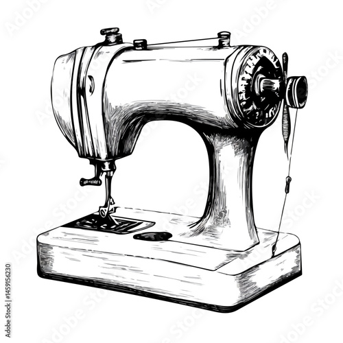 Sewing Machine symbol - black and white & minimalist design for tattoos, logos, vectors - isolated on white background.