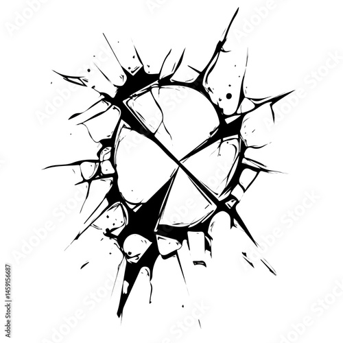 Shattered Mirror symbol - black and white & minimalist design for tattoos, logos, vectors - isolated on white background.