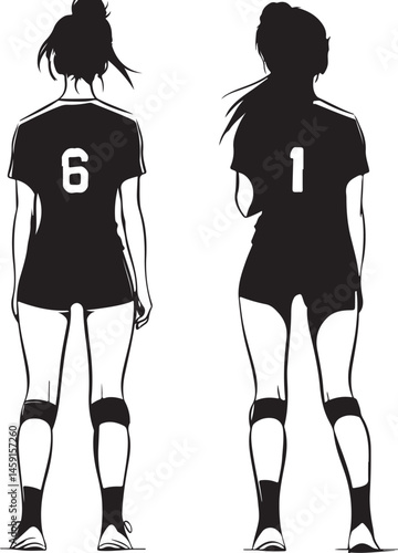 vector of two girls playing volleyball