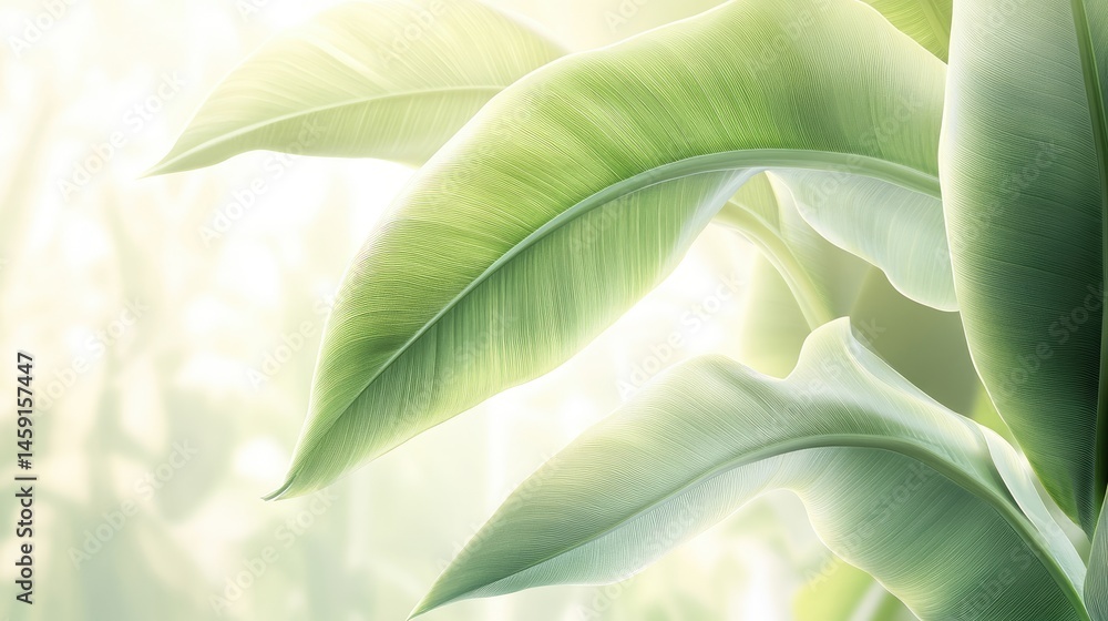 Lush tropical leaves bathed in sunlight