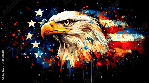 Bald Eagle Head with Flag