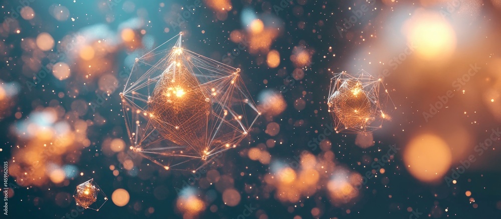 Abstract network of luminous objects in space