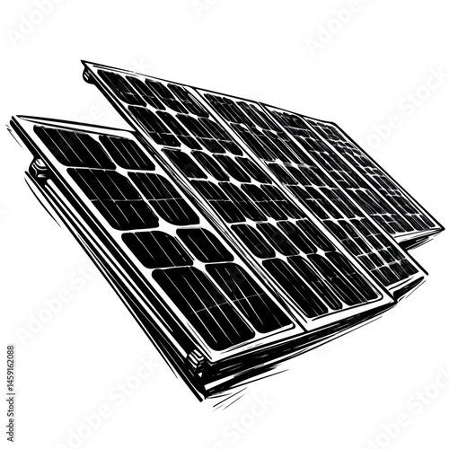 Solar Panel symbol - black and white & minimalist design for tattoos, logos, vectors - isolated on white background.