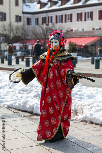 Disguised Person with Chinese Fans - Annecy Venetian Carnival 2013