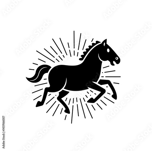 Running horse icon vector in black color on white background.