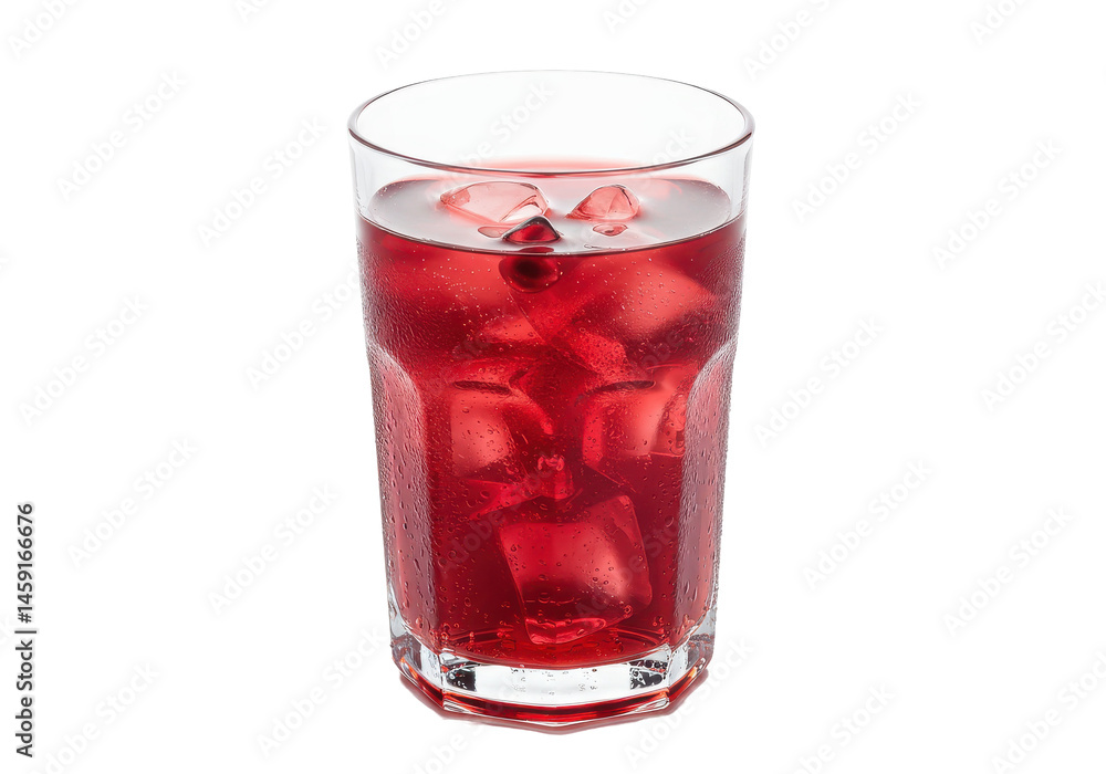 Crimson Chill A vibrant red drink with ice cubes in a tall glass Crimson Chill A vibrant red drink with ice cubes in a tall glass