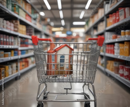 Wallpaper Mural Small scale house inside a supermarket shopping trolley, signifying online property acquisition,  trolley,  new Torontodigital.ca