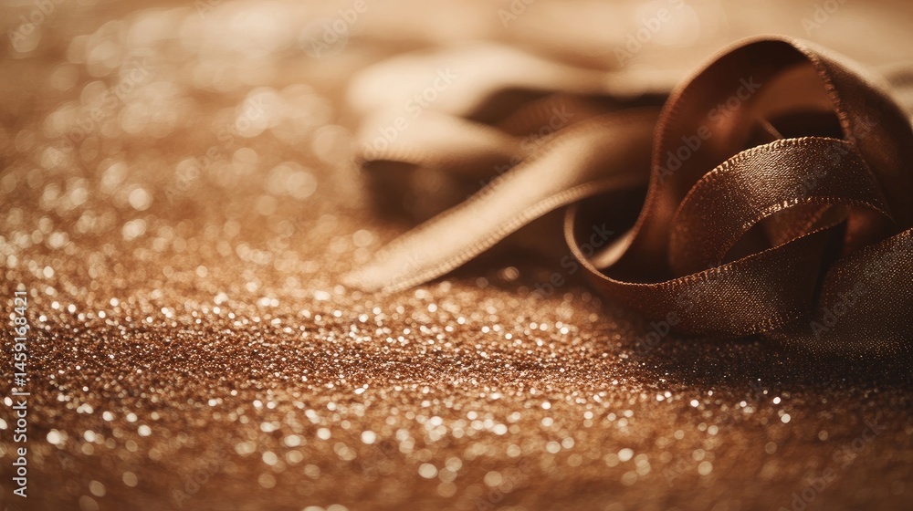 Elegant, warm-toned ribbon on a glittery surface