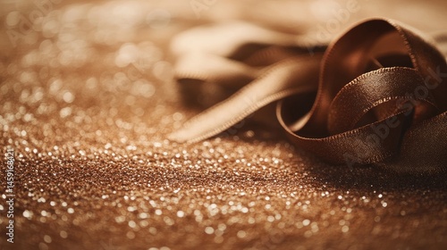 Obraz na płótnie Elegant, warm-toned ribbon on a glittery surface w salonie