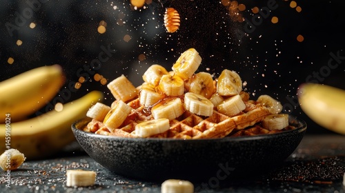 Wallpaper Mural A beautiful close-up shot of a waffle dish topped with sliced bananas and honey. Torontodigital.ca