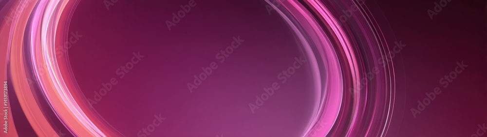 Abstract pink and purple curved light streaks form a circular pattern on a smooth gradient background.
