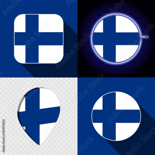 Set of modern icons with the national flag of Finland.