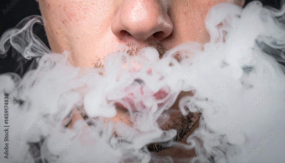 Fototapeta premium man lips blowing smoke clouds