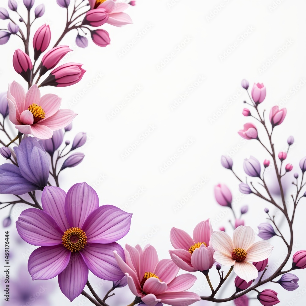 A cluster of purple, pink, and white flowers in bloom A cluster of purple, pink, and white flowers in bloom