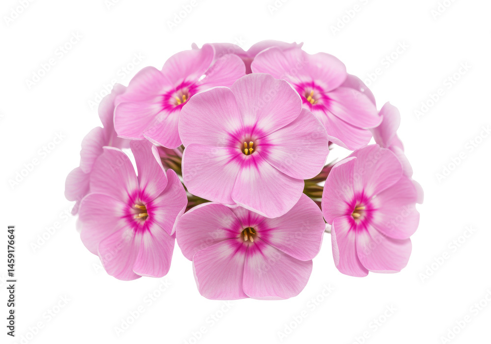 Naklejka premium Pink phlox blooms clustered on black