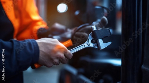 Wrench in hand industrial work vehicle repair