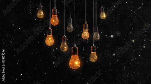 Illuminated bulbs, hanging in a starry night