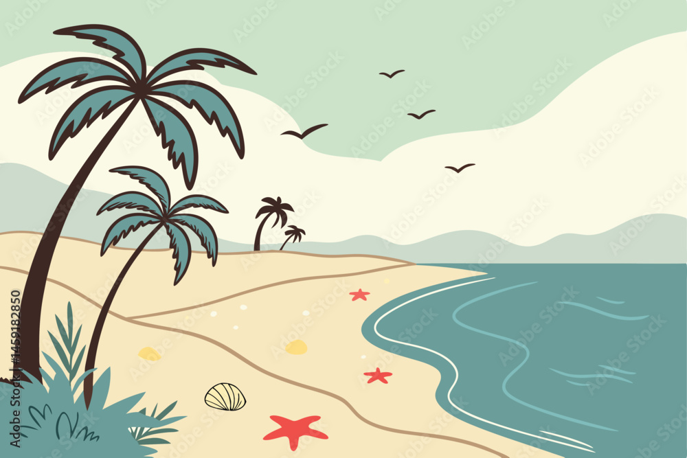 Obraz premium vector illustration of a tropical beach