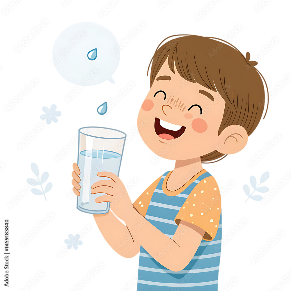 Happy Boy Drinking Water Illustration Happy Boy Drinking Water Illustration