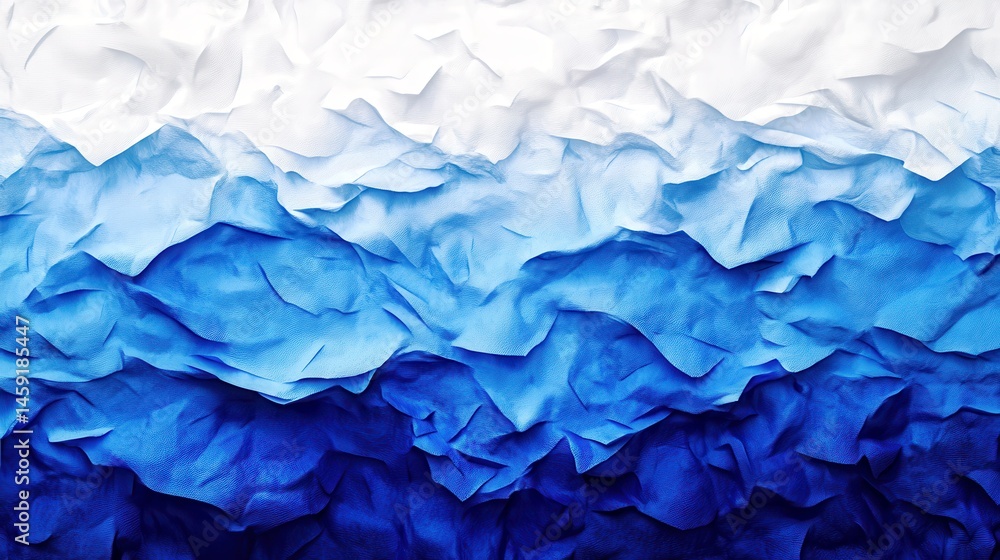 Fototapeta premium Textural gradient of crinkled, blue and white fabric.