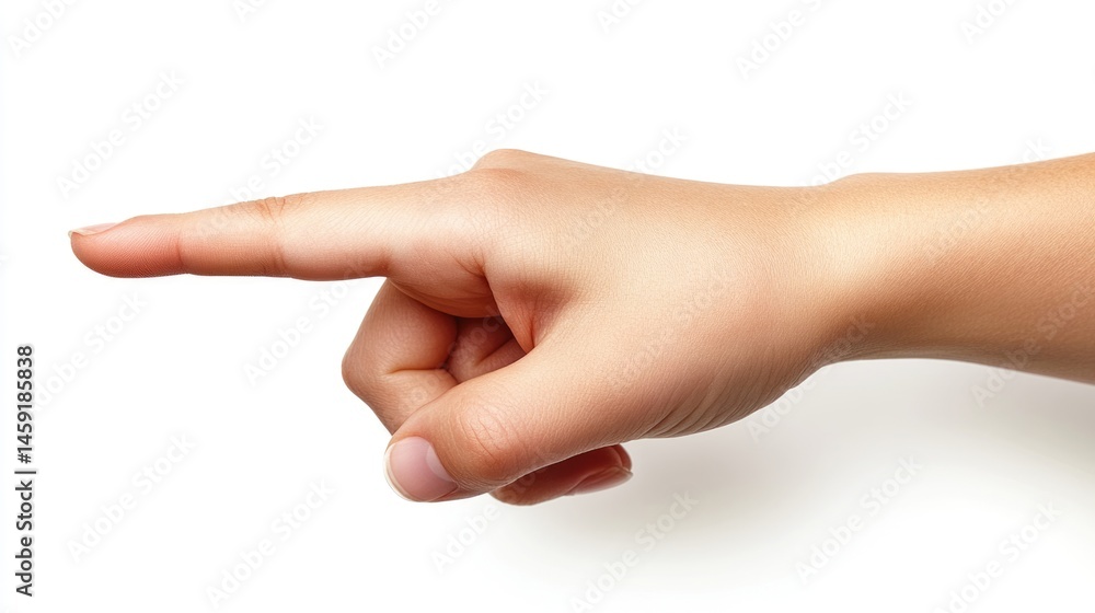 Closeup of hand pointing or touching isolated on white background