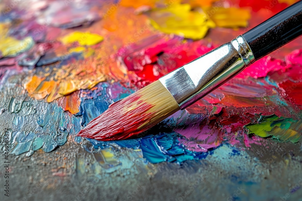 Fototapeta premium Colorful paint palette with a brush tip.