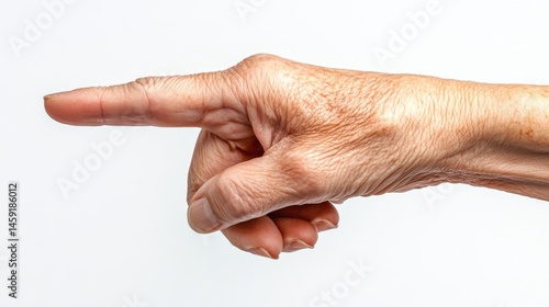 Obraz na płótnie Closeup of an old man hand pointing or touching isolated on white background w salonie