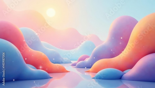 Abstract geometric shapes, calming pastel hues, soft, interior