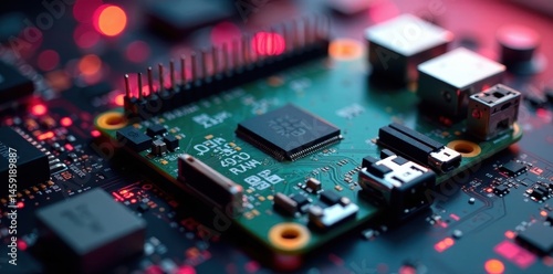 Wallpaper Mural Close-up of Raspberry Pi CCT board's circuitry and wiring, machinery, electronics Torontodigital.ca