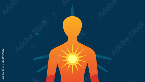 Glow Effect A glowing silhouette of a person with bright radiance emanating from their skin symbolizing the brightening effects of exosomes on overall skin tone.