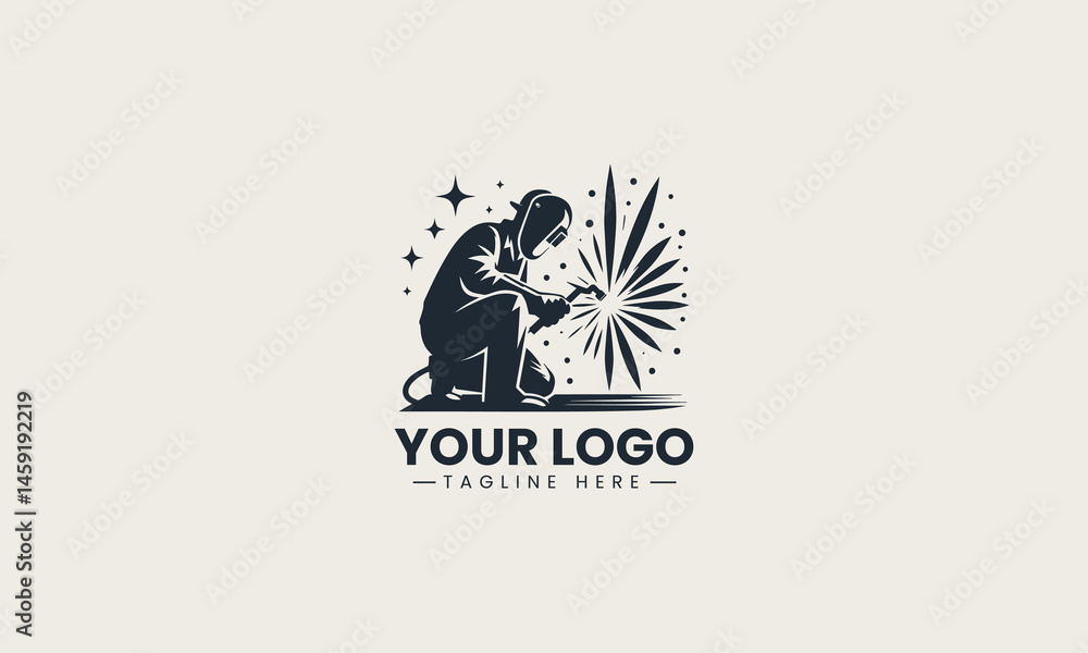 Welder silhouette creating sparks while working in vector logo illustration with industrial theme Welder silhouette creating sparks while working in vector logo illustration with industrial theme