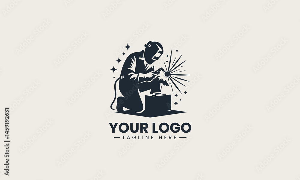 Welder silhouette creating sparks while working in vector logo illustration with industrial theme Welder silhouette creating sparks while working in vector logo illustration with industrial theme