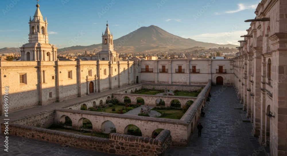 Fototapeta premium Arequipa's Santa Catalina Monastery and Misti Volcano