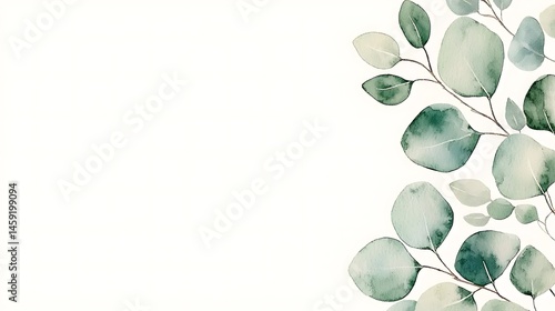 Watercolor Eucalyptus Greenery Border Elegant Leaves Botanical Illustration White Background Floral