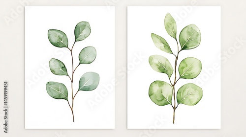 Watercolor Eucalyptus Leaves Prints Botanical Wall Art Set Greenery Decor Modern Minimalist Home