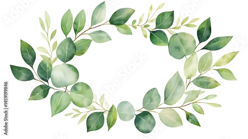 Watercolor Eucalyptus Wreath Greenery Frame Botanical Illustration Wedding Invitation Design Floral
