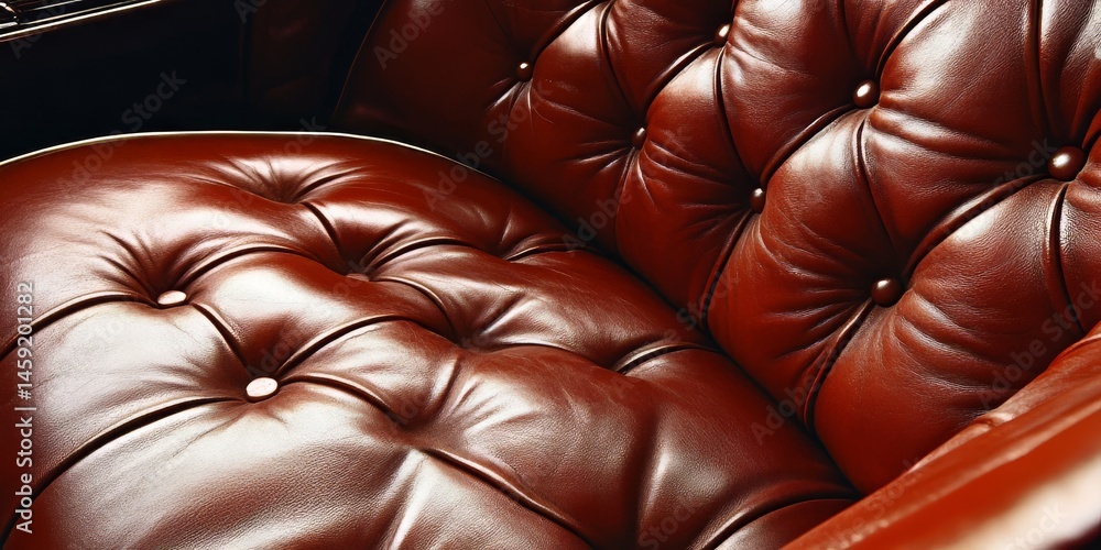 A leather chair with a red seat cushion. The leather is shiny and the cushion is plush. The chair looks comfortable and inviting A leather chair with a red seat cushion. The leather is shiny and the cushion is plush. The chair looks comfortable and inviting