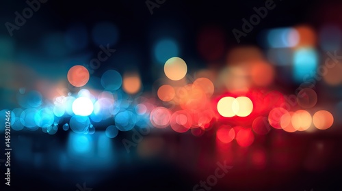Vector illustration of blurred police lights in a flat design with dark blue and red colors. Blurred background and details adding an abstract and dynamic feel to the visual.