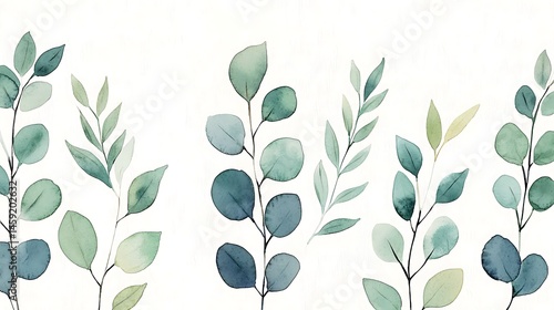 Watercolor Eucalyptus Leaves Botanical Illustration Teal Green Greenery Branches Nature Art Print