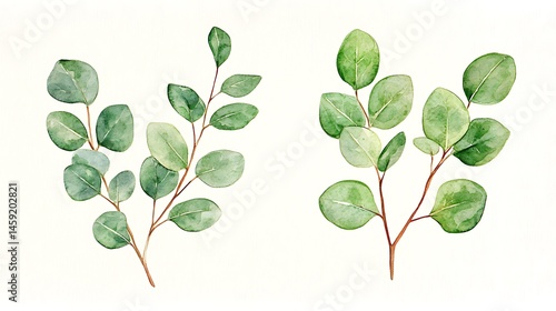 Watercolor Eucalyptus Branches Greenery Sprigs Botanical Illustration Floral Design Elements