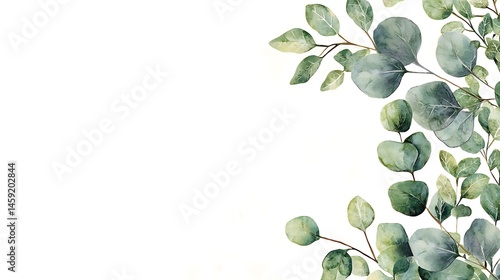 Watercolor Eucalyptus Leaves Border Greenery Frame Botanical Illustration White Background Wedding
