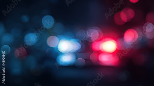 Vector illustration of blurred police lights in a flat design with dark blue and red colors. Blurred background and details adding an abstract and dynamic feel to the visual.