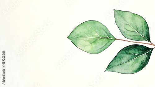 Watercolor Green Leaves Branch Botanical Illustration Nature Design Element Greenery White