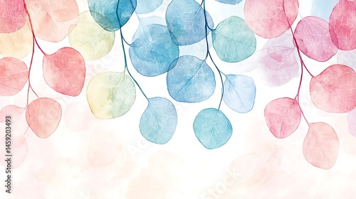 Pastel Watercolor Eucalyptus Leaves Delicate Botanical Illustration Soft Colors Floral Design