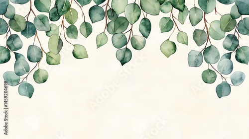 Watercolor Eucalyptus Leaves Border Greenery Branches Botanical Illustration Floral Design Element