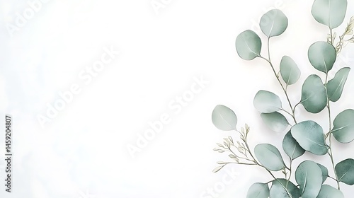 Elegant Eucalyptus Greenery Branch on White Background Botanical Illustration Wedding Invitation