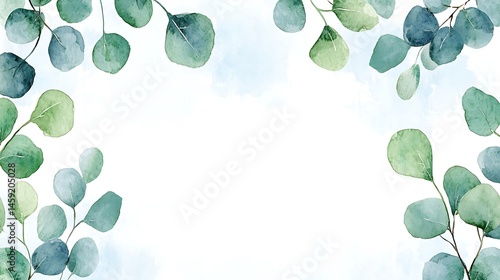 Watercolor Eucalyptus Leaves Border Greenery Frame Botanical Illustration Wedding Invitation Design