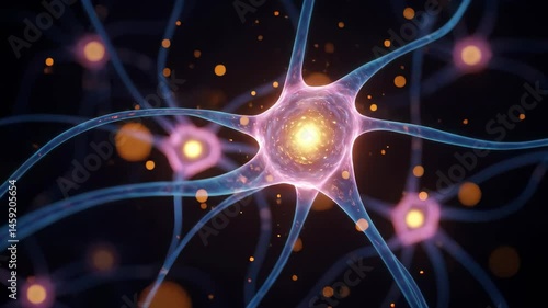 Neurons Abstract Glow on Black Background Biological Neural Network System