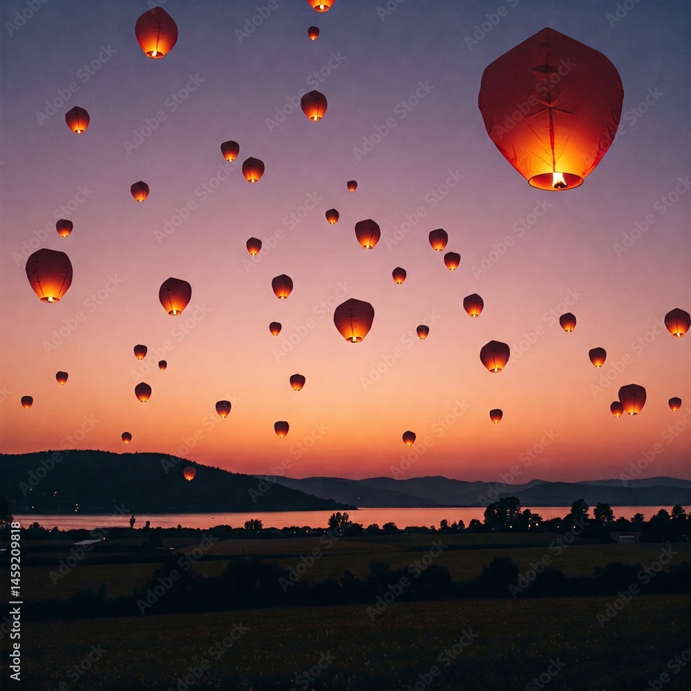 Obraz premium hot air balloon at sunset