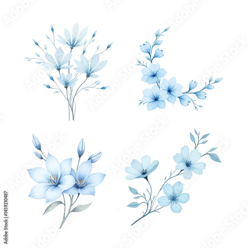 blue flowers watercolor